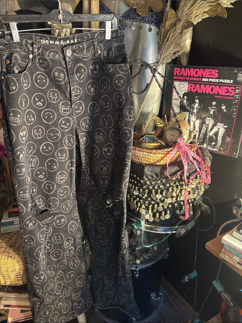 Gemma Rae Women's Black Emoji Wide Leg Jeans